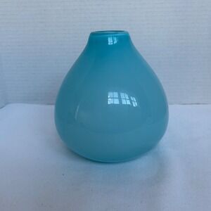 Crate Barrel Aqua Cayman Vase Blown Glass Mid Century Modern 170-224